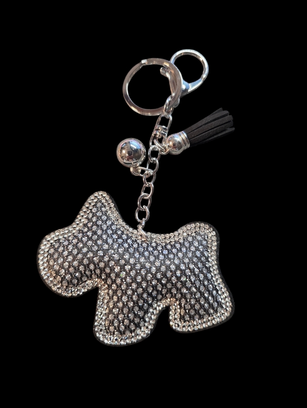 Silver Rhinestone Dog Charm Keychain - Unbranded